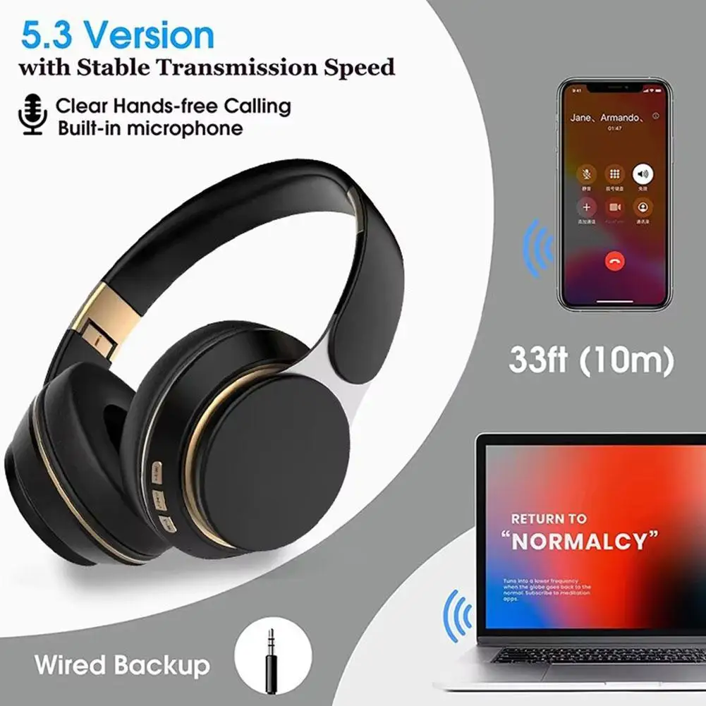 New Head Mounted Bluetooth Earphones With Stereo Folding Sports Gaming Headset Wireless Bluetooth Headset