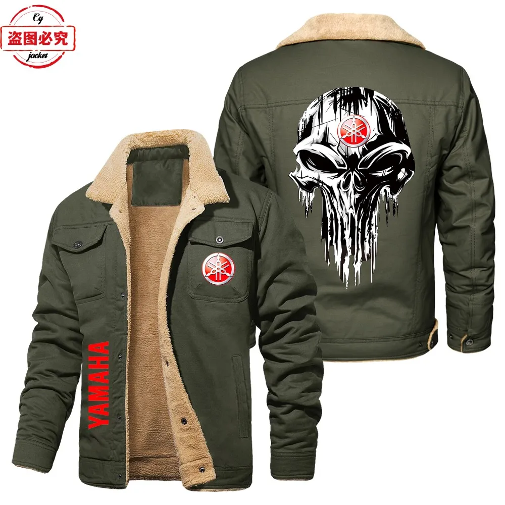 EU Size Yamaha Motorcycle Logo Print, Wool Autumn And Winter Warm Stand Up Collar Jacket Motorcycle Riding Clothes Work Clothes