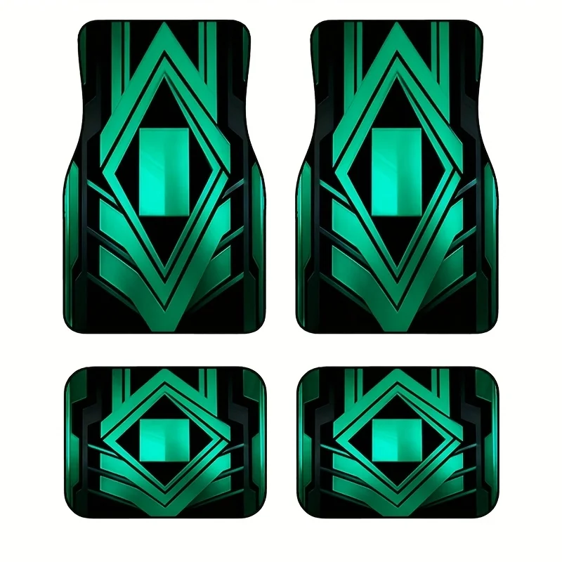 4pcs Black & Green Sci-Fi Embossed Car Floor Mats - Durable, Non-Slip, Universal Fit For Cars, Trucks & SUVs - Stylish Geometric