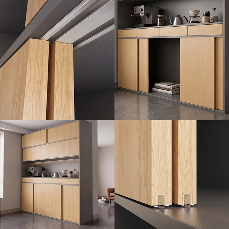 Floorless Recessed Sliding Door Rail With Top-Hung Two-Way Soft-Close Hardware Accessories For Wardrobe TV Stand Cabinet