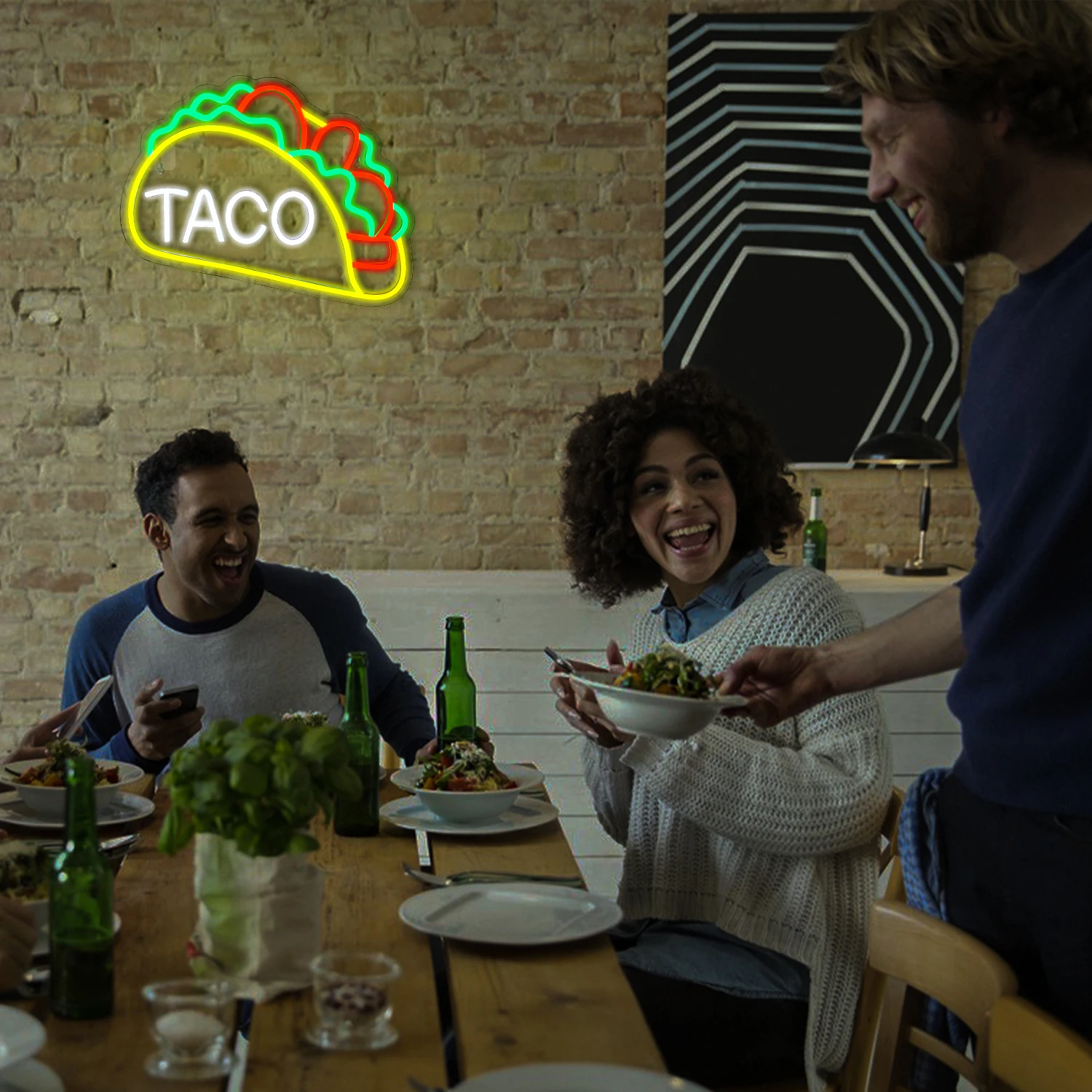 Neon w kształcie Tacos Powerd znaki LED dekoracja ścienna z żółtym neonowe światła do pizzerii kuchnia restauracja wystrój Pub imprezowy