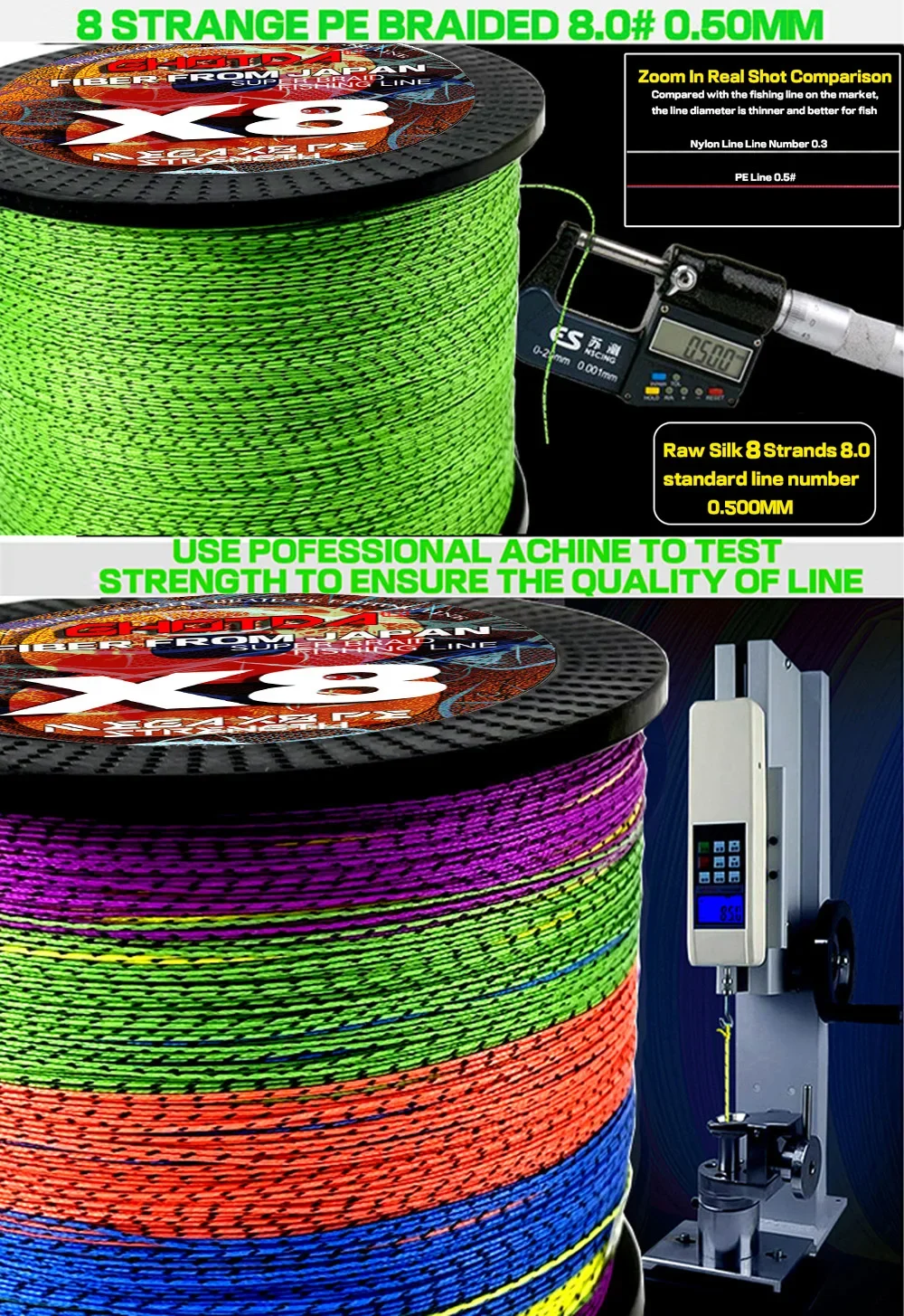 Ghotda geflochtene Angelschnur Speckle Pe Angelschnur 8 Strang Salzwasser 18lb-78lb Angel draht Karpfen mehrfarbige Multi filament Schnur – Detail 9
