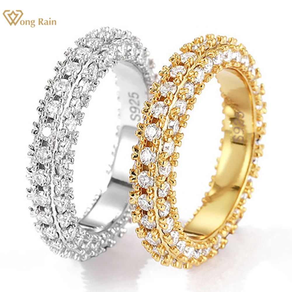 

Wong Rain 18K Gold Plated 925 Sterling Silver D Color GRA Real Moissanite Diamonds Gemstone Sparkling Ring Wedding Band Jewelry