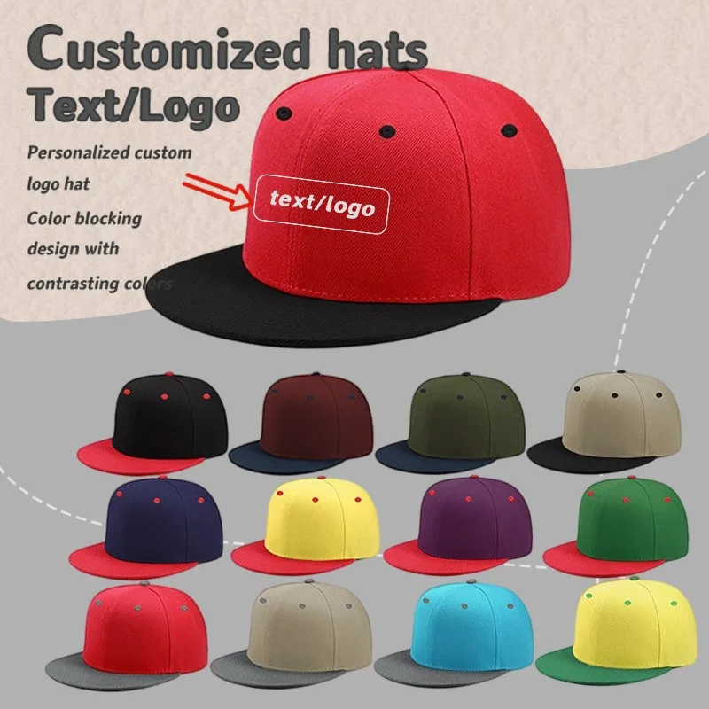 

Custom Print Logo Color Block 6-Panel Flat Brim Baseball Cap Men and Women Spring Summer Outdoor Shading Adjustable Trucker Hat