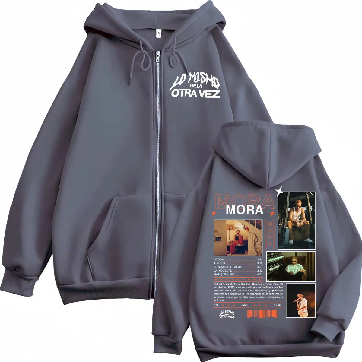Rapper Mora Lo Mismo De Sempre 2025, neues Album, grafischer Reißverschluss-Hoodie, Herren- und Damenbekleidung, modisches Hip-Hop-Kapuzenpullover mit Reißverschluss