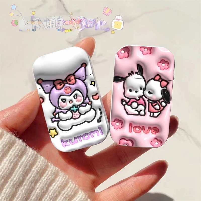 Anime Cute Pink flame Cigarettes Pocket Lighters Long Stripe Jet Metal Portable Fuel lighter Outdoor Windproof Lighter Men Gift