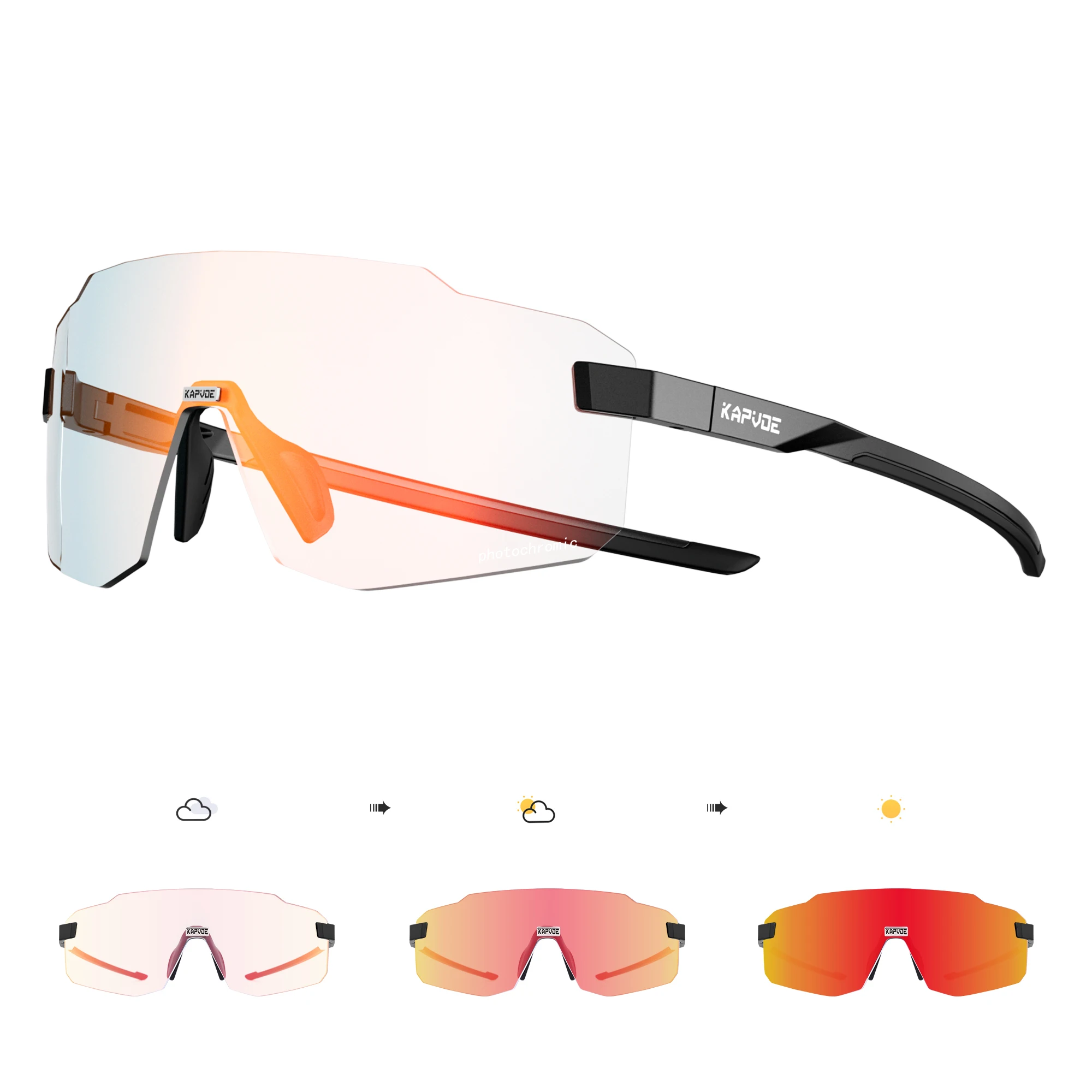 Kapvoe Photochrome Fahrradbrille Marathon-Laufsonnenbrille Leichte Fahrrad-MTB-Brille Sportliche Winddichte UV400-Schutzbrille