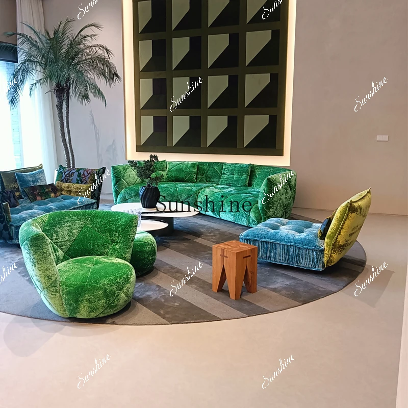 International living room green lotus leaf arc high-end fabric design sofa simple and modern  FT