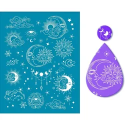 1 pc Moon Pattern Non-Adhesive Silk Screen Printing Stencil Reusable Washable Stencils for Polymer Clay Jewelry Making 5x4inch