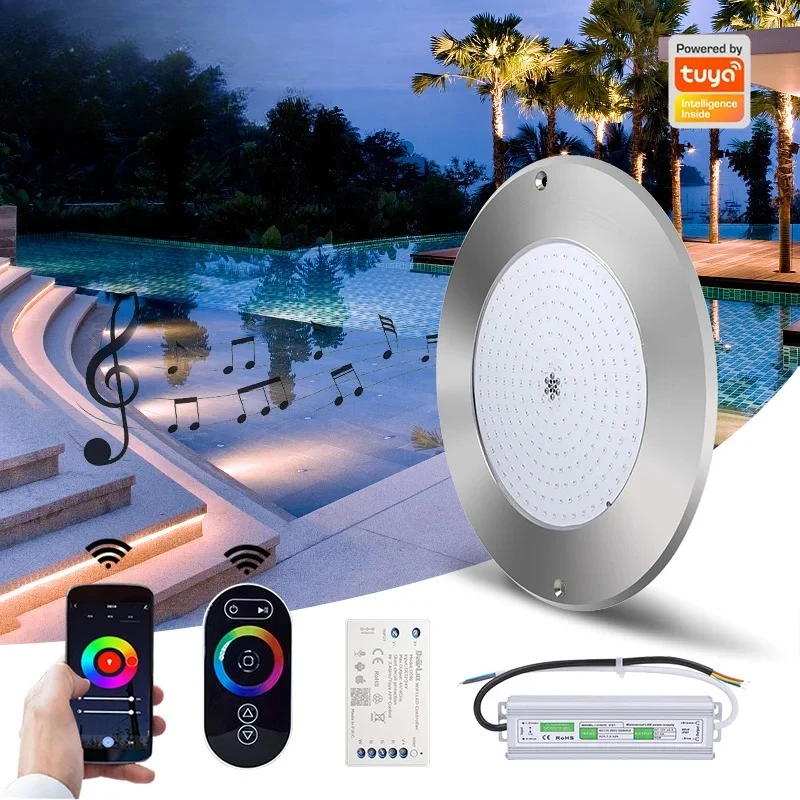 Smart App Music Controlled Led Pool Light Underwater Slim 3mm Stainless Steel 316L Wall Mounted 35w RGB Pool Light Wifi