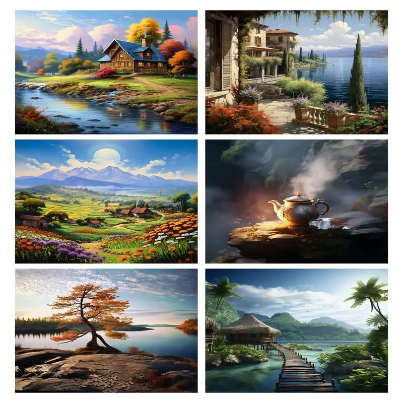 

RUOPOTY 5D DIY Diamond Embroidery Tree House Landscape Diamond Painting Mountain Pictures Mosaic Diy Gift Home Decor