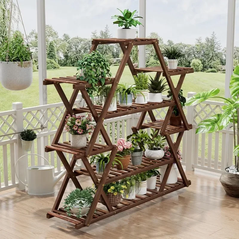 

Tikea Plant Stand Indoor Outdoor, Large Wooden Display Shelf for 12 Potted Plants, Sturdy Flowers Stand Rack for Corner