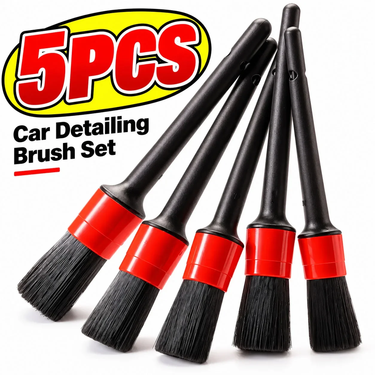 5/10pcs Car Wash Brushes High quality soft brush Dense Bristles Car Detailing Clean Interior Wheel Silver Brush set Tool