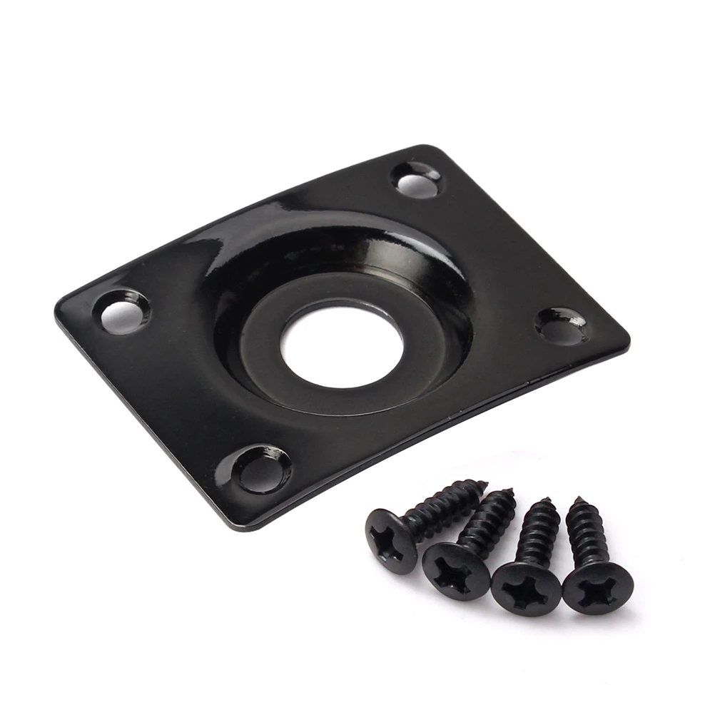 

Black Guitar Jack Socket Plate Square Curved Indented Pickup Output Input Metal Jack Plate Mounting Screws for Electric