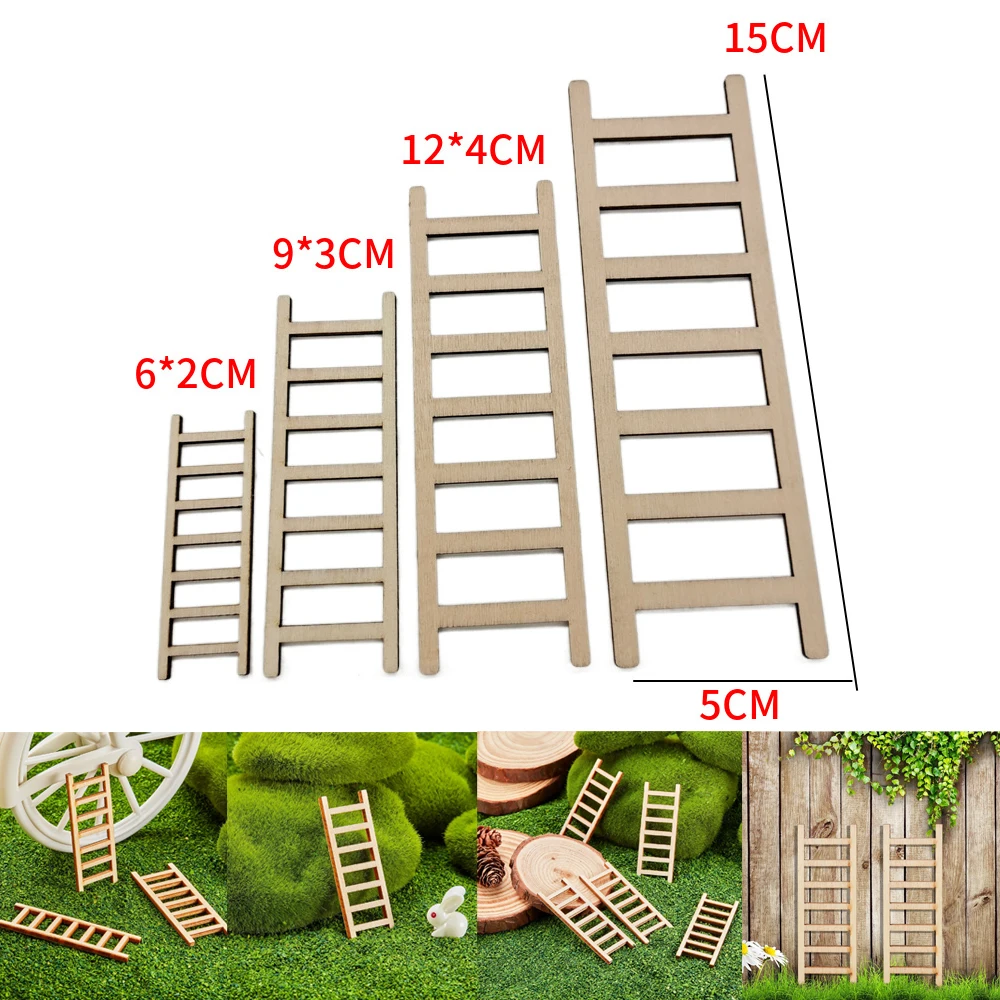 10pcs Mini Wooden Step Ladder Mini Garden Ladder Furniture Ornament DIY Craft Accessory for Landscape Decor Miniature Ladder