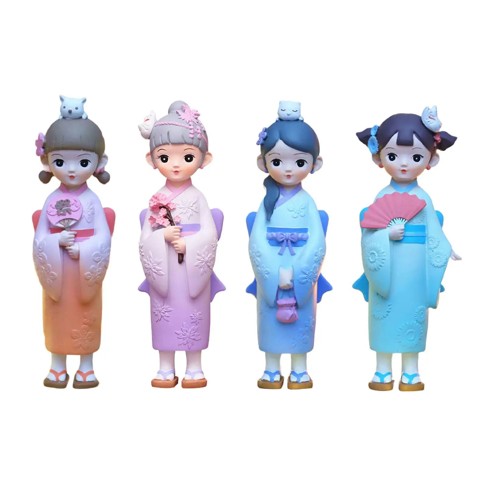 Japanese Kimono Geisha Doll Resin Statue Asian Kabuki Figurine Miniature Sculpture for Bedroom