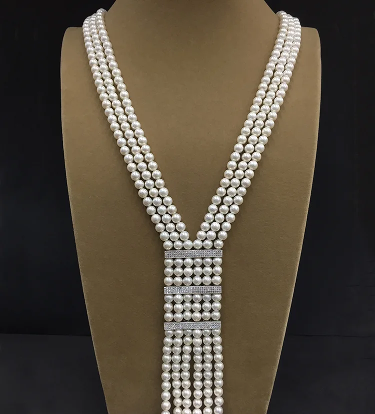 3 Strands Cultured White Pearl Necklace 28