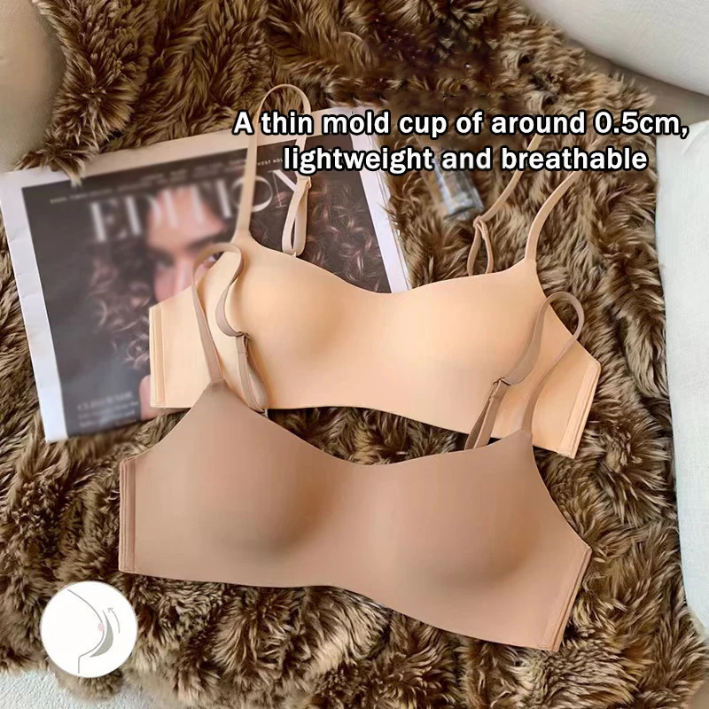 Women's Seamless Bras Ladies Thin Style Jelly Color Soft Breastfeeding Bra Comfortable Lingerie Deep V Gather Wireless Underwear