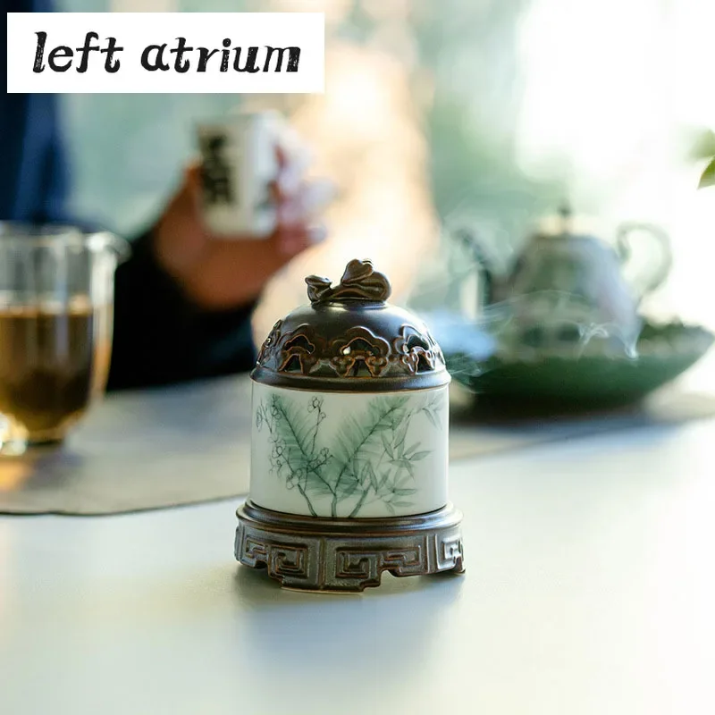 

Pure Hand-painted Plum Bamboo Art Ruyi Ceramic Incense Burner Home Pine Agarwood Incense Box Indoor Sandalwood Furnace Ornaments