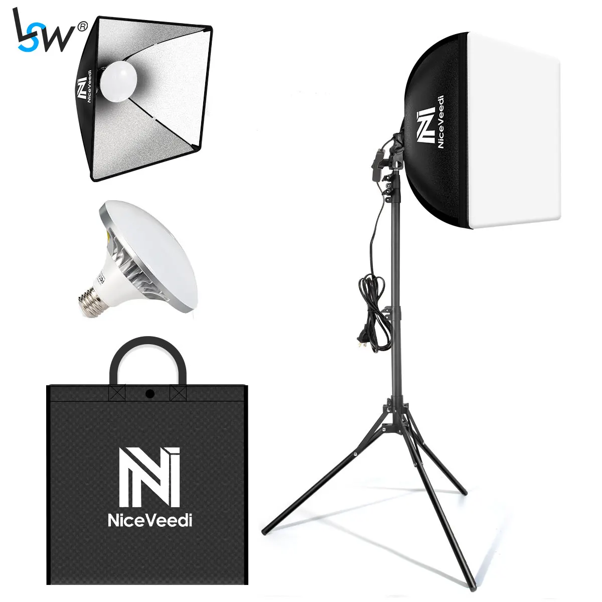 Softbox Photography Lighting Kit with Tripod Stand LED Bulb Continuous Lighting for Photo Studio Video Recording Live Streaming