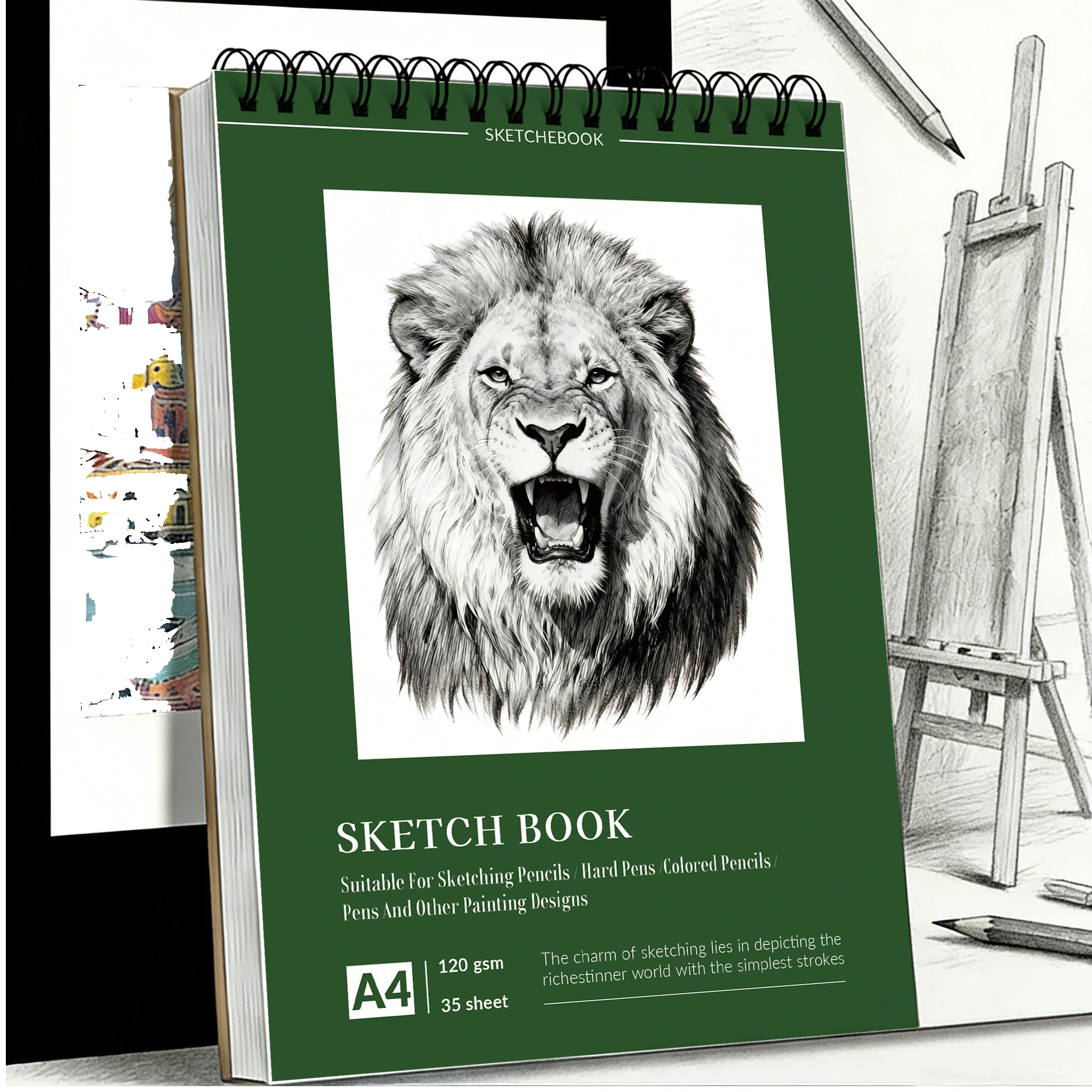 

Скетчбук формата А4 со спиральным переплетом и обложкой с изображением головы льва, плотная бумага 120 г/м², 35 листов, универсальный художественный блокнот для взрослых – идеальный вариант