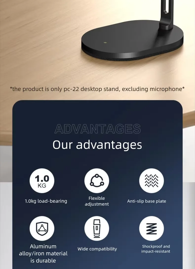 Faltbarer Desktop-Mikrofonständer für Aufnahmen, Podcasting, Streaming, Hochleistungs-Mikrofon mit Verstellbarem Metallarm für AM8 K669B SM7B – Detail 4
