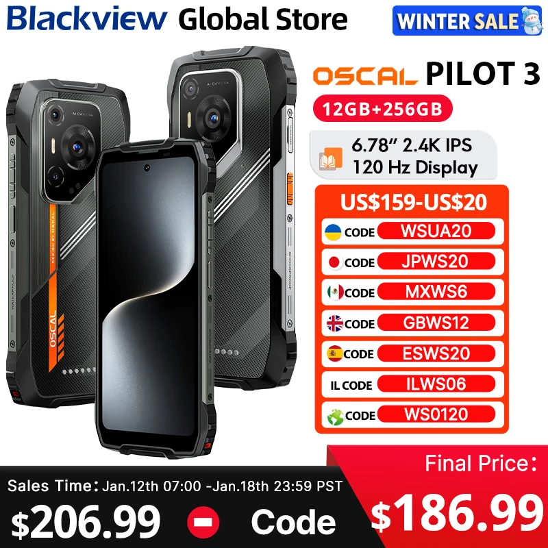 Blackview Oscal PILOT 3 Rugged Phone 6.78-inch 2.4K IPS 120Hz Display 5G MediaTek Dimensity 6300 50MP 7500mAh NFC Cellphone