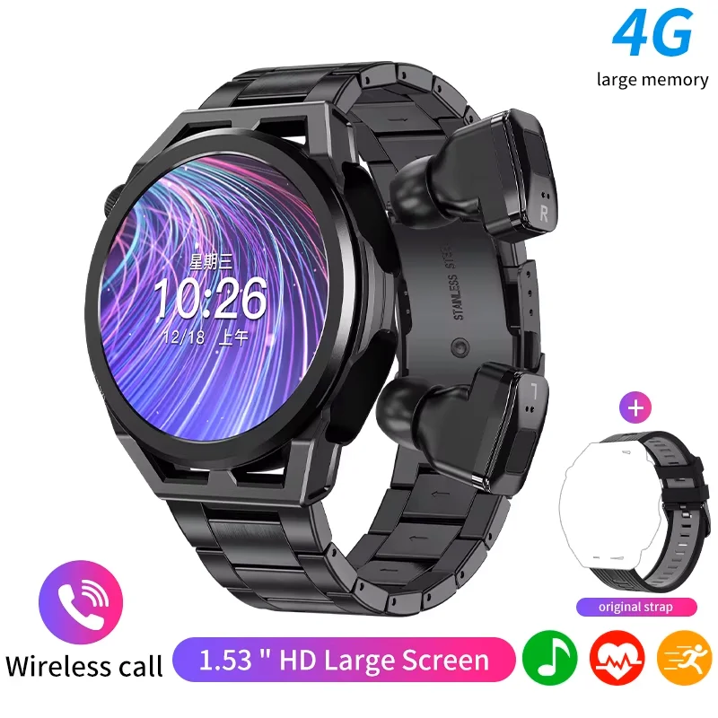 LuxuryFashion 2 in1TWS Build-in Earbuds Smart Watch With Wireless Earphones Blutooth Call Heart Rate Monitor 1.39” HD Smartwatch