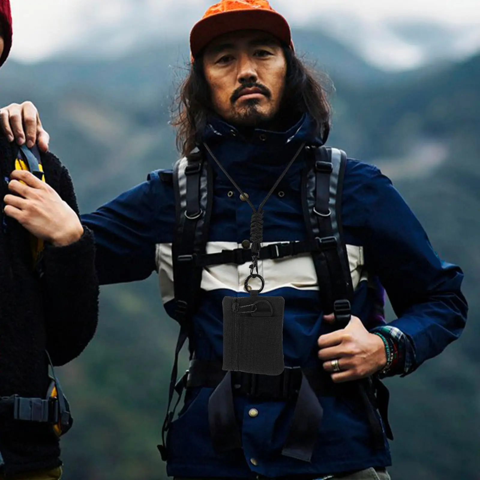 다기능 이어폰 가방 작은 여행 카드 홀더 매달려 블랙 야외 캠핑 동전 주머니 지갑 매는 밧줄 키 체인