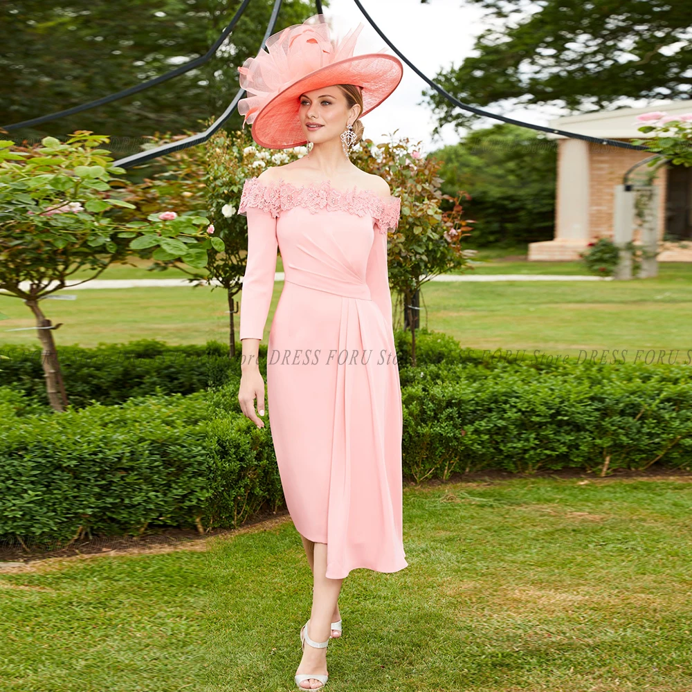 Vestidos formales para madre de la novia, vestido de dama de honor hasta la rodilla, elegante aplique de manga 3/4, capa Vintage para fiesta de invitados