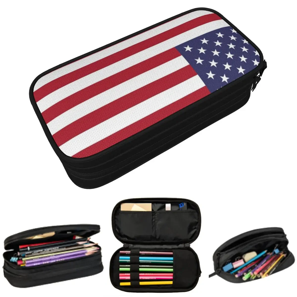 

USA - American Flag Pencil Cases Large Capacity Pen Bags Pen Box Pencil Pouch For Boys Girls Students Stationery School Office