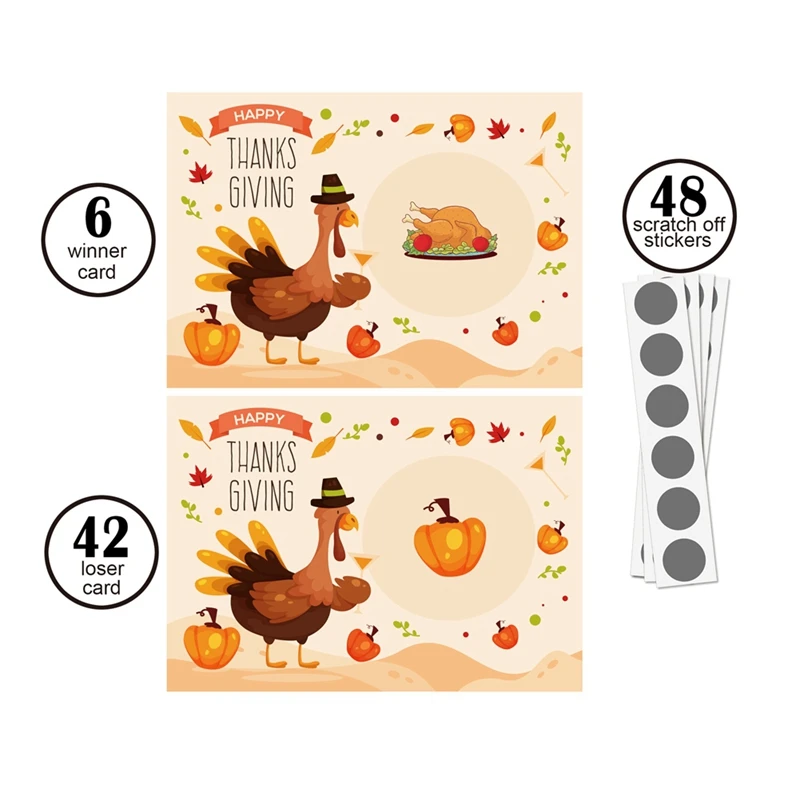 Thanksgiving Party Scratch Game Turkey Cards Holiday Festive Raffle Tickets Durable Easy To Use