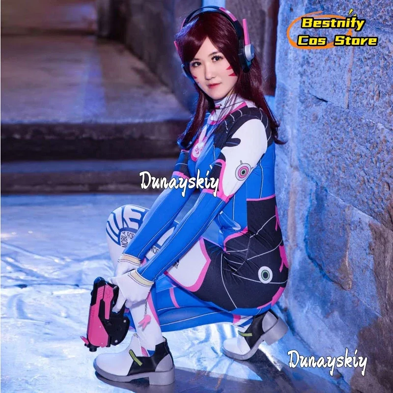 CosplayD.Va تأثيري لعبة overwatch2 زي DVA مثير بذلة قفاز سماعة مسدس طقم إكسسوار S-XL المرأة موحدة أنيمي الطرف