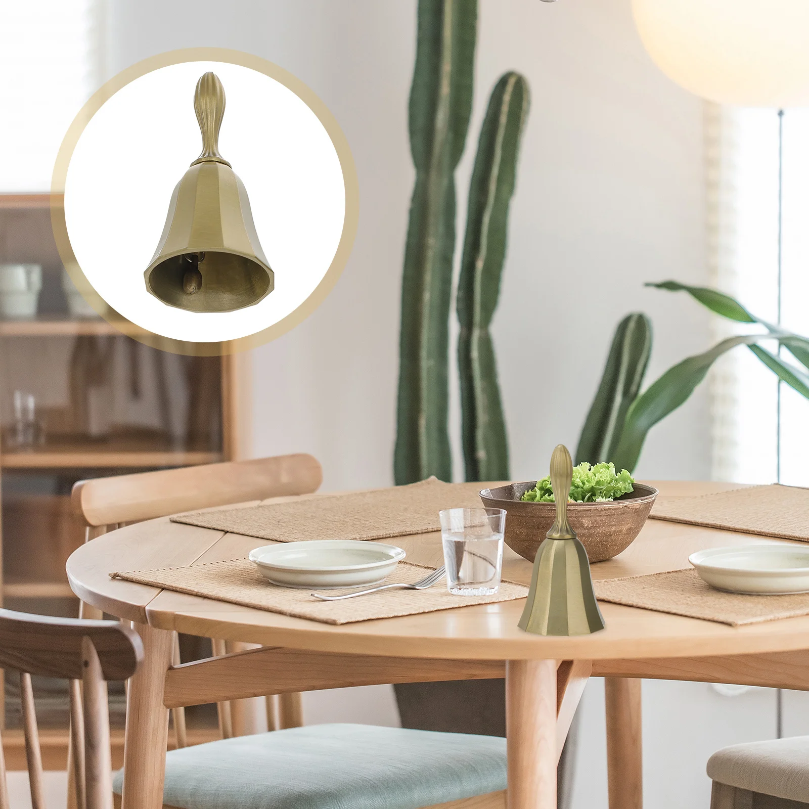 

1Pcs Restaurant Service Bell Vintage Metal Hand Bell for Reception Desk Kitchen Bar Signal Dinner Ready Desktop Ornament Golden