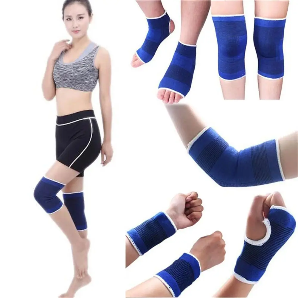 Compression Running Knee Support Brace Elastic Knitted Blue Knee Pads Wrist Support Elbow Support Ankle Support