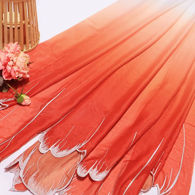 1x1.5m Gradient Embroidery Lotus Leaf Soft Fabric DIY Hanfu Dress Shirts Doll Cloth Chinese Style Designer DIY Sewing Fabric