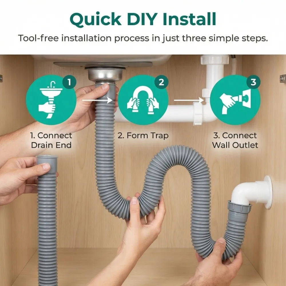 Odor-Proof Kitchen Sink Drain Pipe Leak-Proof Universal Sink Drain Tube Easy Installation Antifreeze Bowl Sink Water Hose