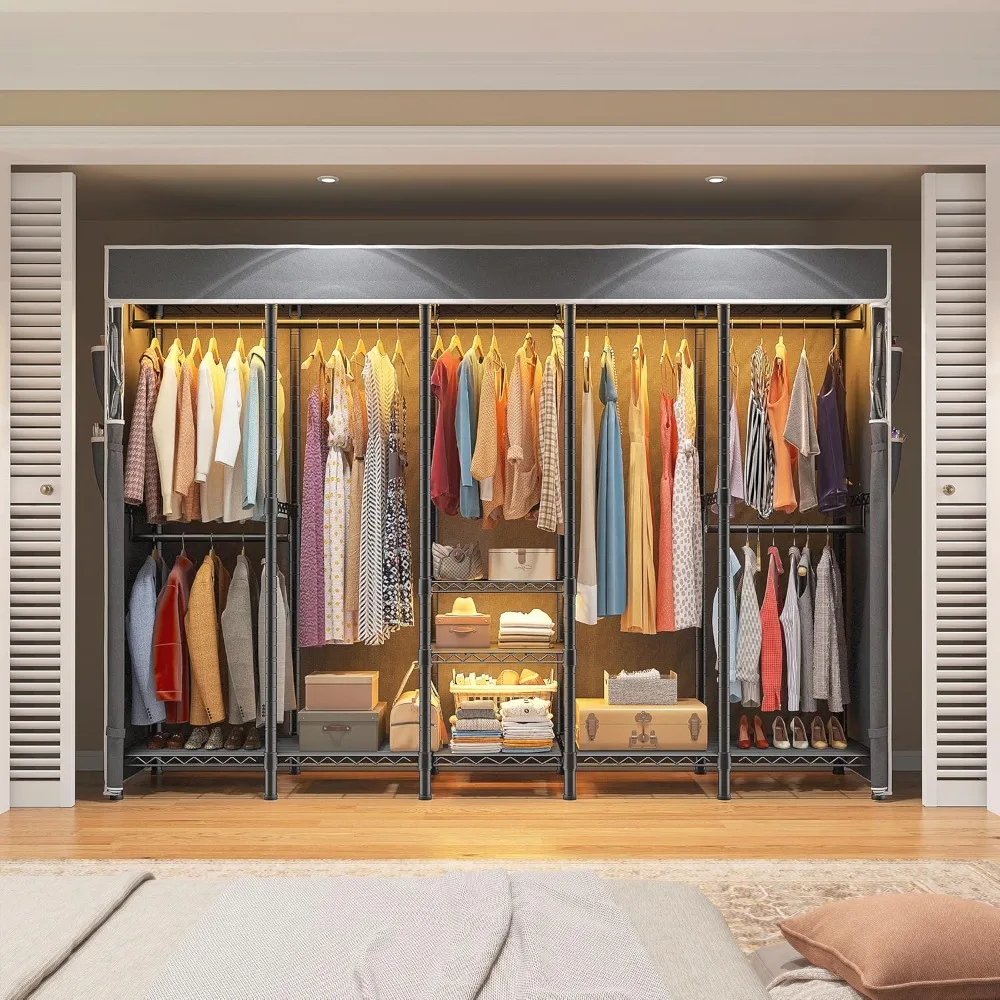 90.6" W Clothes Rack with Cover Heavy Duty Clothing Rack with Cover Loads 1200LBS Wardrobe Closet Freestanding Garment Rack for