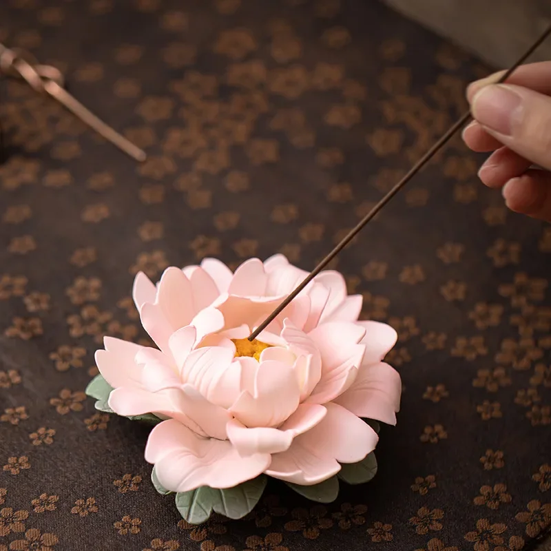 Ceramic Hand-pinched Peony Flower Incense Insert Home Line Incense Seat Tea Room Decorative Line Incenses Insert Incense Burner
