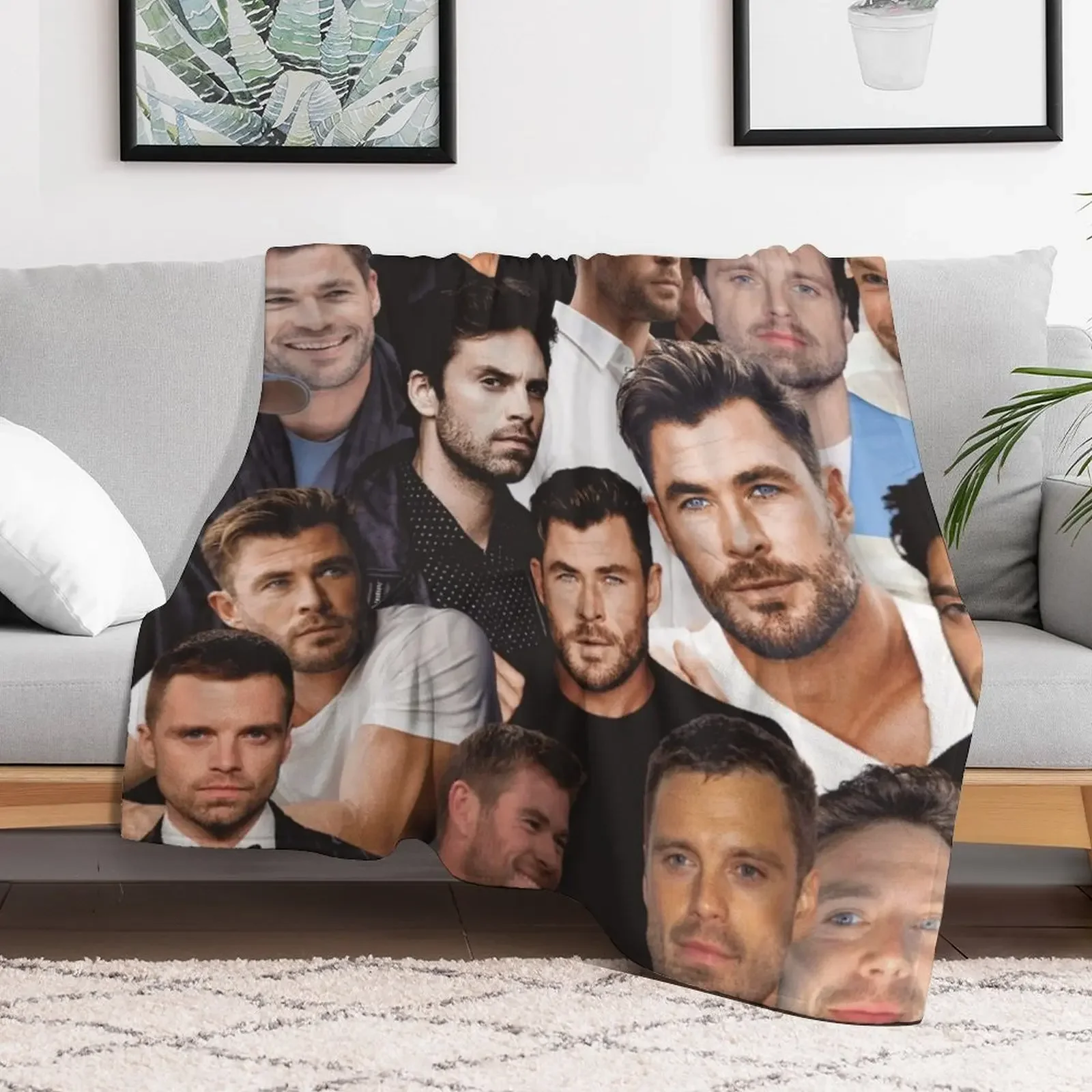 sebastian stan and Chris Hemsworth photo collage Throw Blanket for babies Baby Blankets