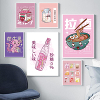 Japanese Kawaii Cuisine Poster Ramen Drink Milk Canvas Painting Wall Picture Soda Water Vapor Wave Print Restaurant Decoration