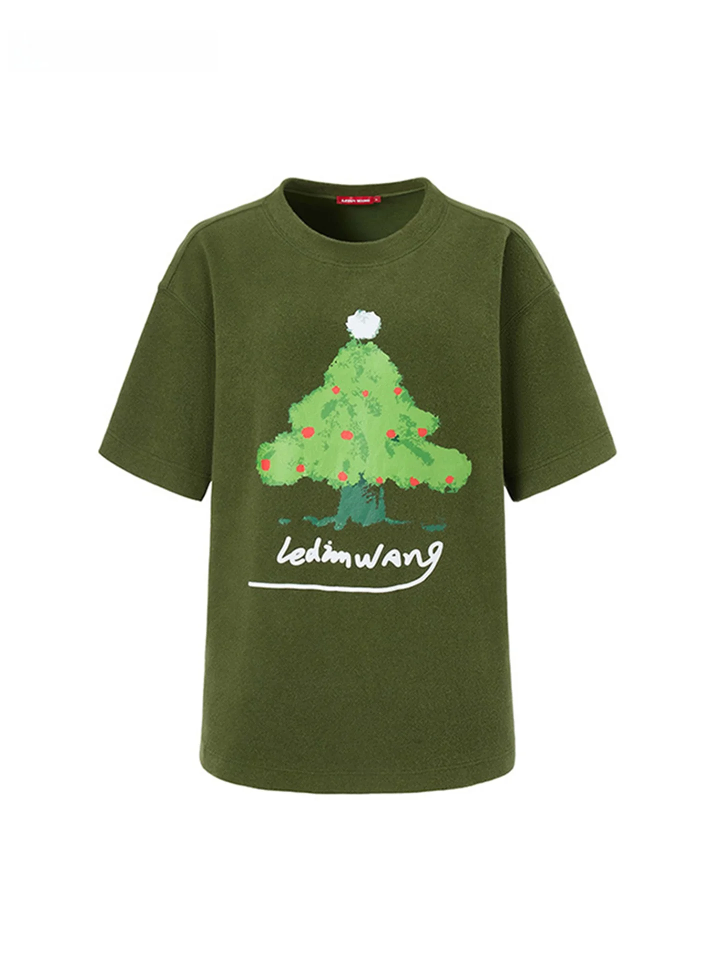 

Женская шерстяная футболка LEDIM WANG с принтом «Елочные ветви», свободного кроя, с коротким рукавом, зимняя, новая, зеленого цвета, прямого кроя, Ciwalk