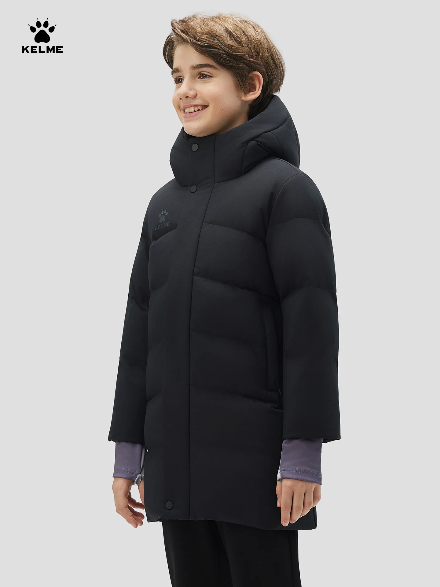 

Kelme Children's Long Sleeved Thick Hooded Down Jacket Outdoor Running Comprehensive Training Windproof Jacket Winter Coat