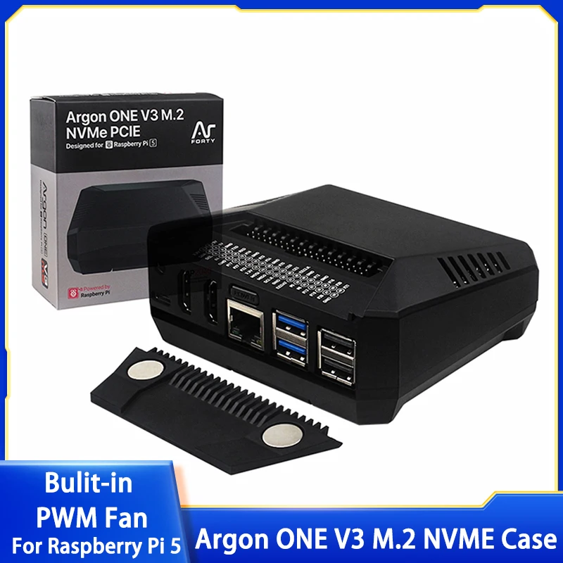 Argon ONE V3 M.2 NVME Case Aluminum Shell Bulit-in PWM Fan Heatsinks Optional EU/UK/US Power Supply For Raspberry Pi 5