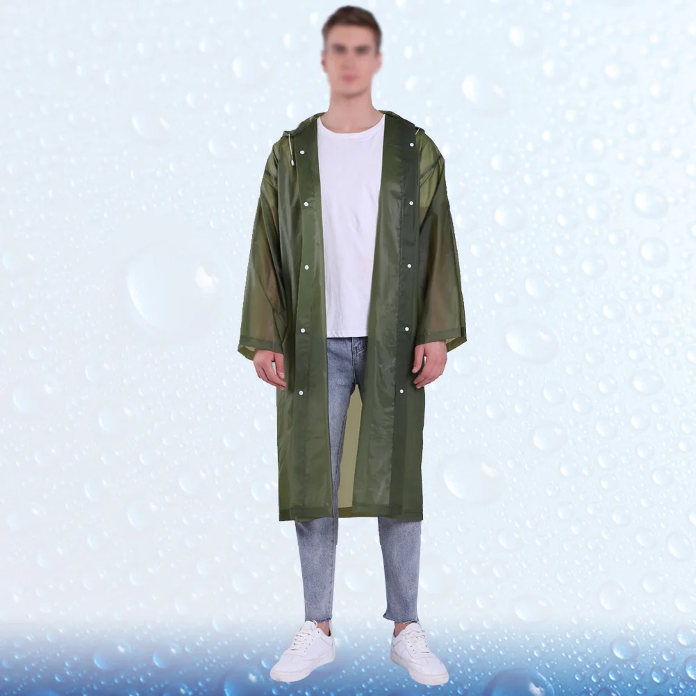 

Reusable Green Eva Adult Rain Poncho Raincoat with Hood Drawstring Elastic Cuff Lightweight Waterproof Portable Outdoor Wear