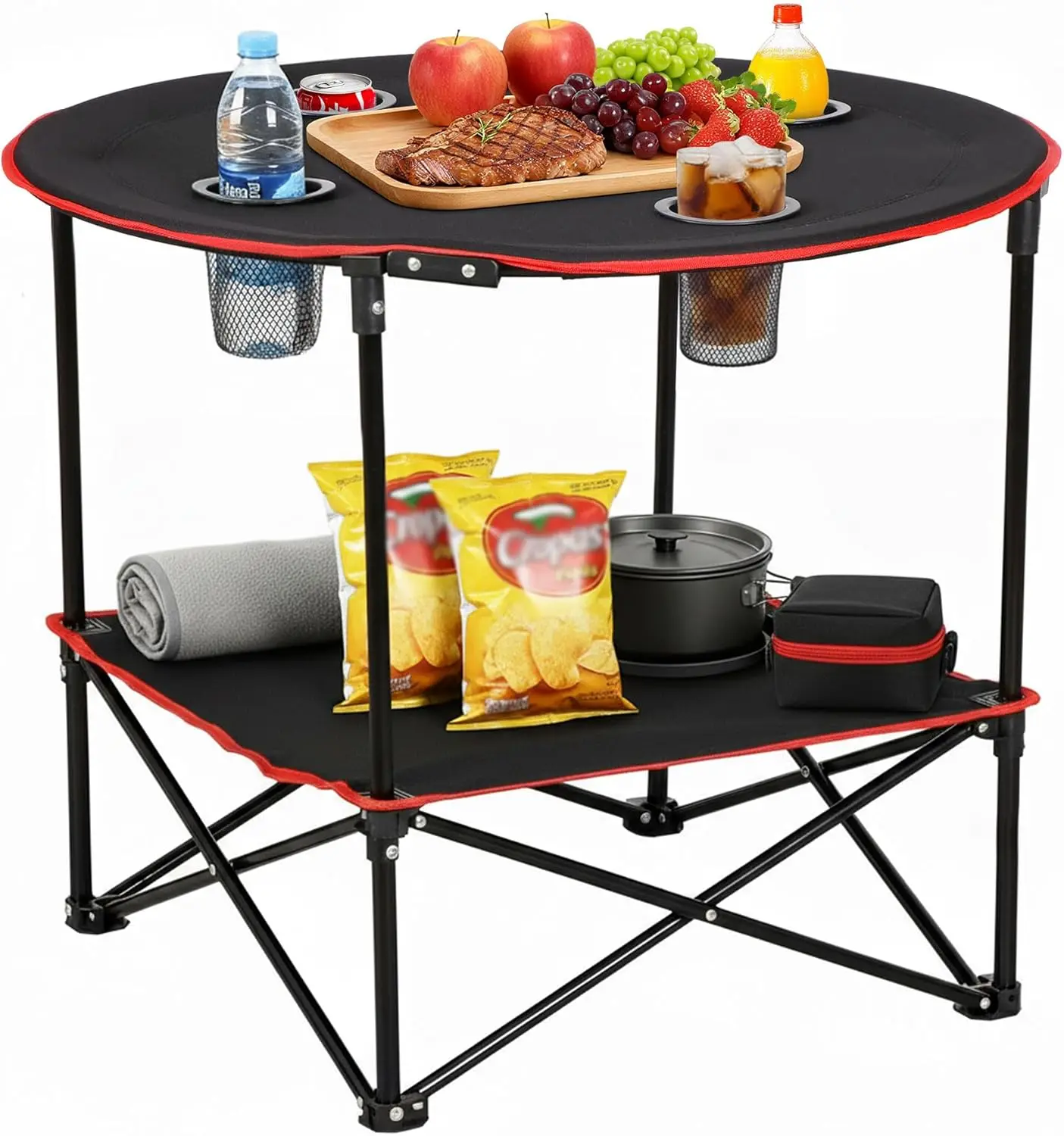 

Portable Folding Picnic Table with 4 Cup Holders, Camping Table with Carrying Bag, Lightweight & Sturdy for Outdoor BBQ, Fishing, Beach