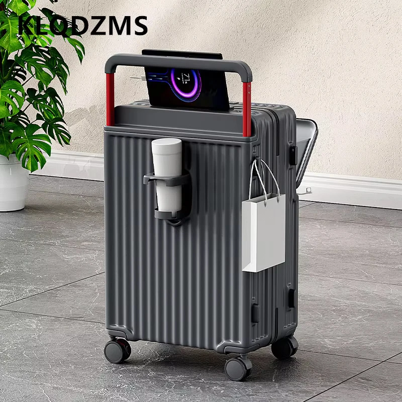 KLQDZMS USB Charging Suitcase Front Opening Boarding Case Laptop Trolley Case 20"22”24"26 Inch Multifunctional Cabin Luggage