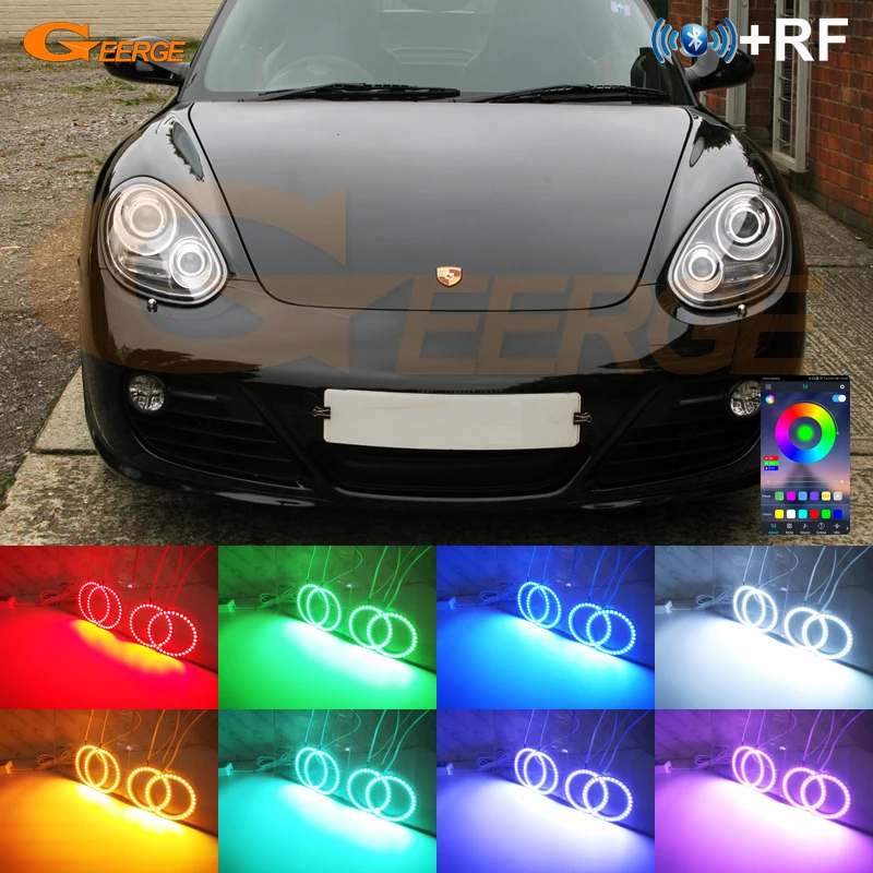 For Porsche 987 Boxster Cayman 2009 2010 2011 2012 DRL Bluetooth App Ultra Bright Multi-Color RGB Led Angel Eyes Kit Halo Rings