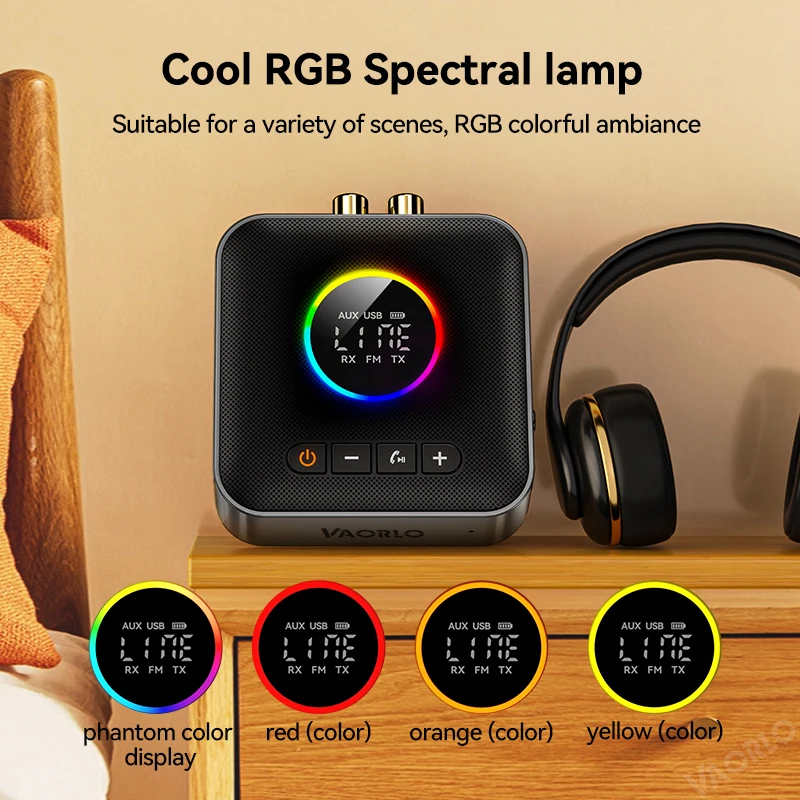 Original M10 4 In 1 Bluetooth 5.4 Wireless Audio Adapter With RGB Colorful Lights Mic Receive Transmit U-disk FM AUX HIFI Stereo