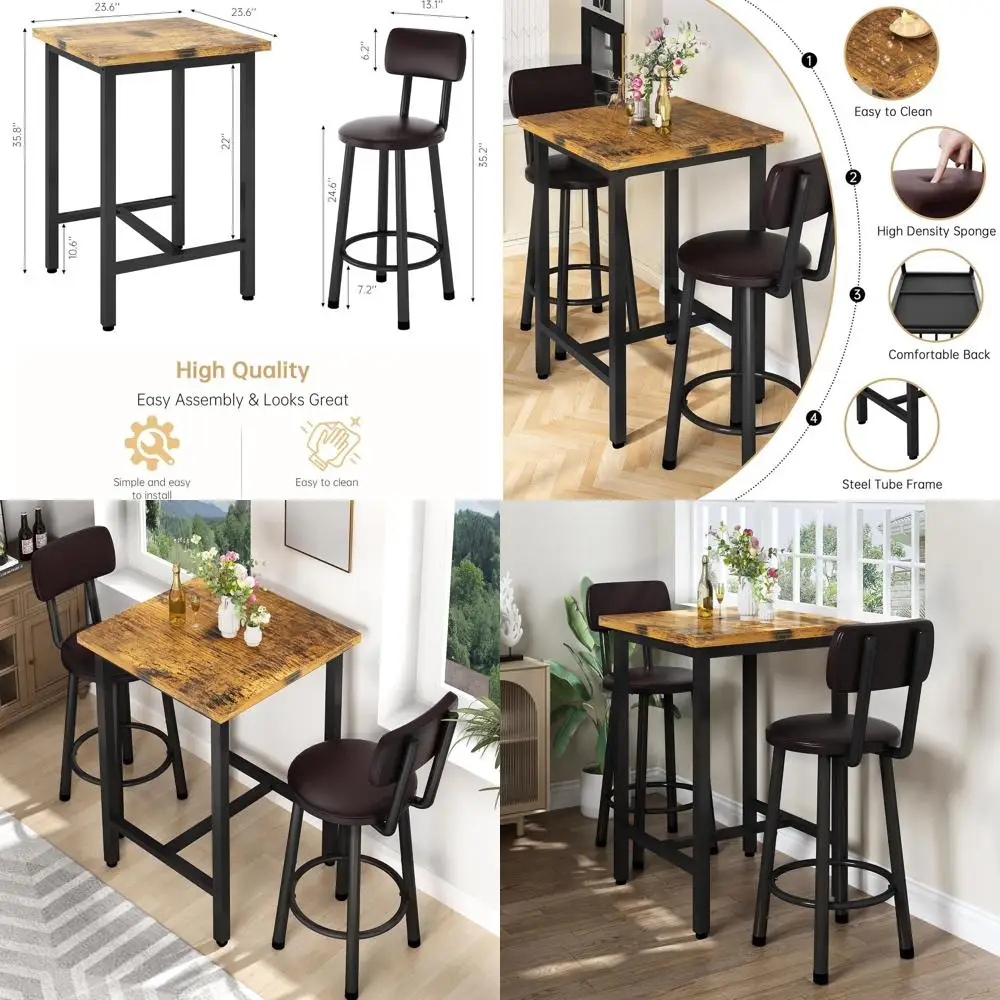 

Rustic Brown 24 Pub Dining Set with Bar Table and Stools for Small Spaces